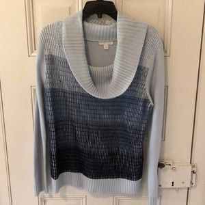 Blue Ombré Knit Cowl Neck Sweater